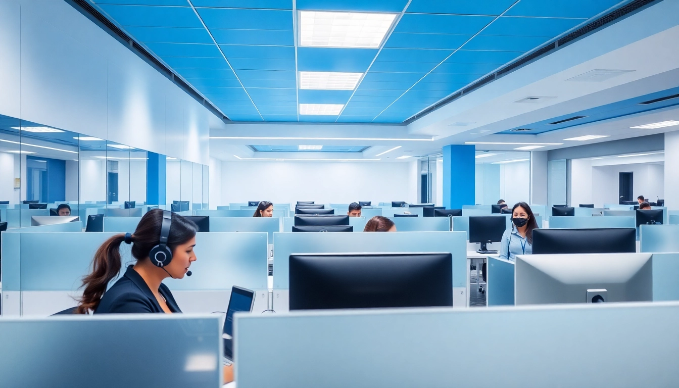 Engaged agents working in a call center in Tijuana, demonstrating teamwork and communication.