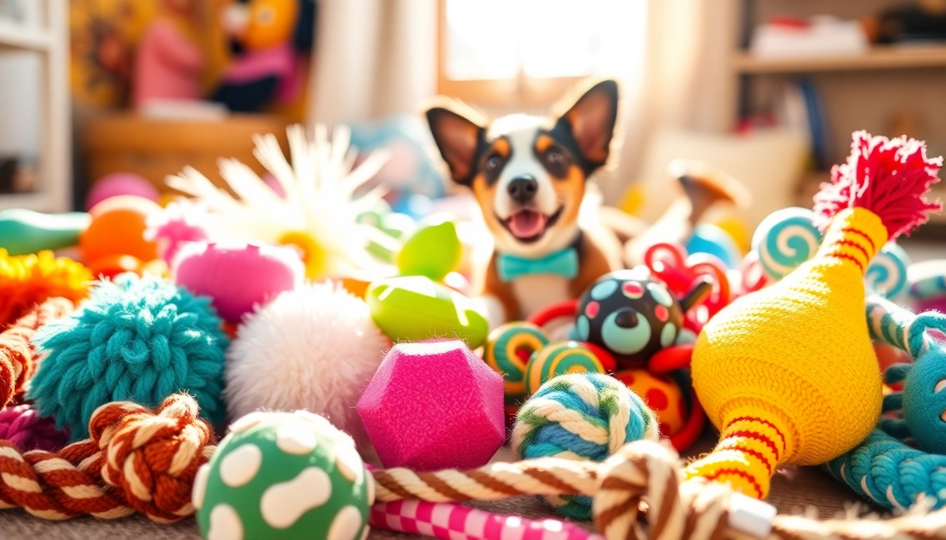 Engaging array of pet toys, featuring colorful chew and squeaky toys designed for fun and durability.