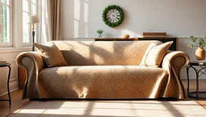 Housses de canapés elegantly enhancing a cozy living room, showcasing style and comfort.