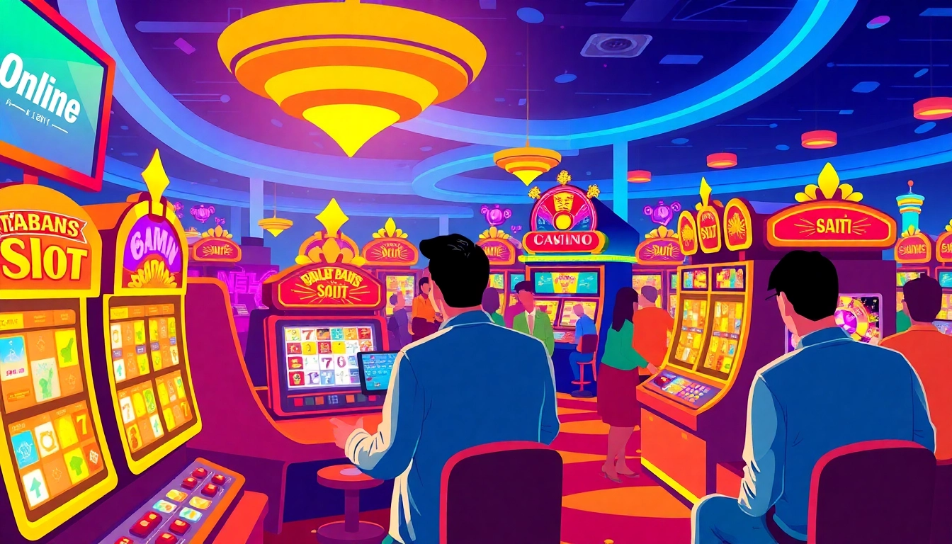 Engage with interactive slot online gaming machines amidst a lively casino setting.