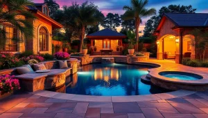 Enhancing outdoor spaces with stunning hardscapes & pools, showcasing a luxurious backyard retreat.