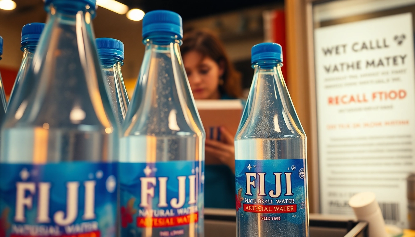 Check recall details for Fiji water recall 2024 by viewing the product displayed prominently on shelves.