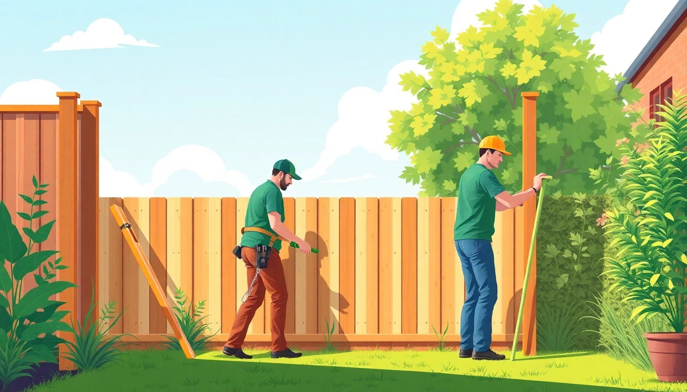 Fencing companies Manchester installing high-quality wooden privacy fences for a residential garden.