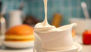 Dispensing whipped cream with a cream charger in a bright kitchen.