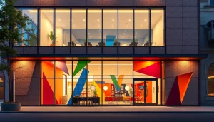 Stunning facade redesign showcasing modern aesthetics with vibrant colors and geometric patterns.