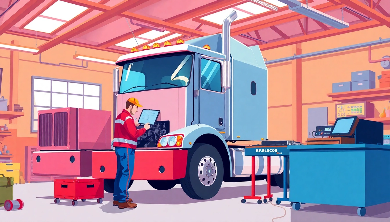 Providing comprehensive truck diagnostic and repair services in a professional garage environment.