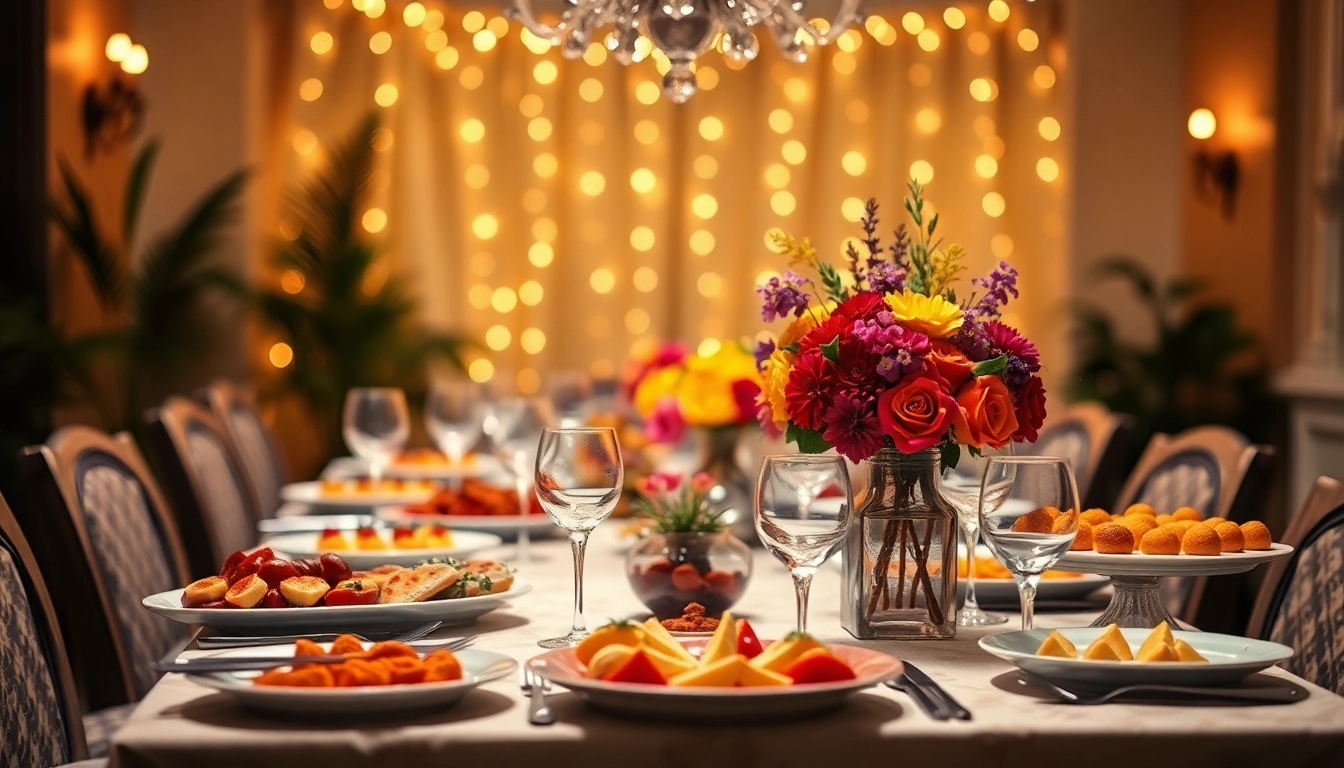 Delightful Partyservice Berlin setup showcasing an elegant catering display with colorful appetizers and decor.