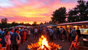 Enjoying engaging wildfire events at a picturesque outdoor gathering under a vibrant sunset.