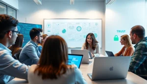 Highlighting a training session for cybersecurity certifications with diverse participants engaging in discussion.