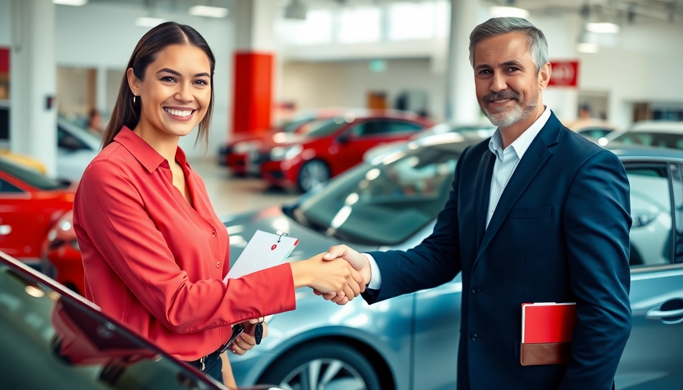 Customer participating in a Part Exchange deal at a car dealership, engaging with a salesperson.