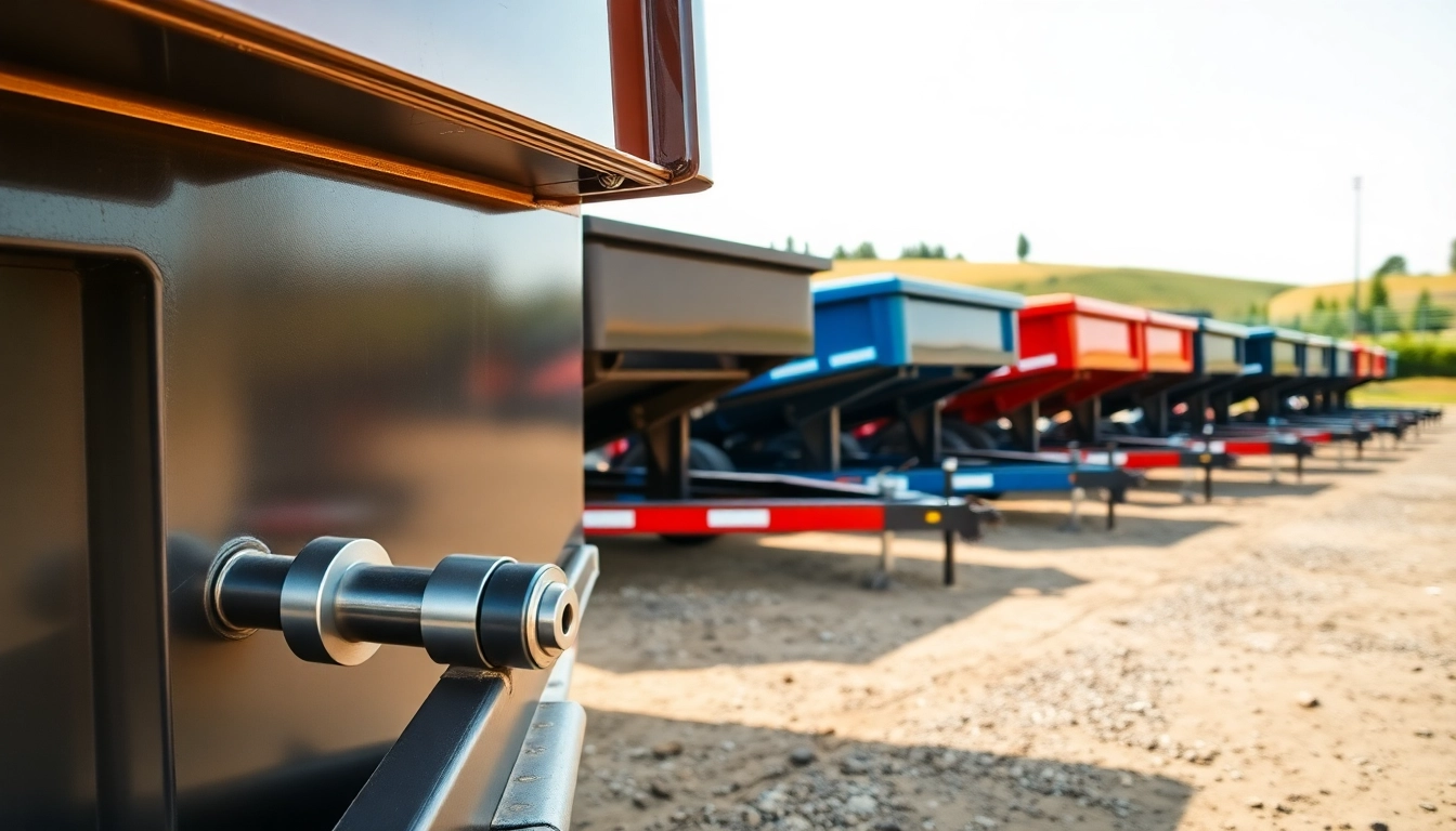 Browse hydraulic dump trailers for sale showcasing robust designs and features in a well-lit outdoor setting.