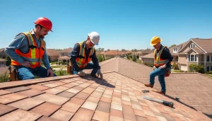 Licensed and insured roofers Austin inspecting a residential roofing project collaboratively for quality.