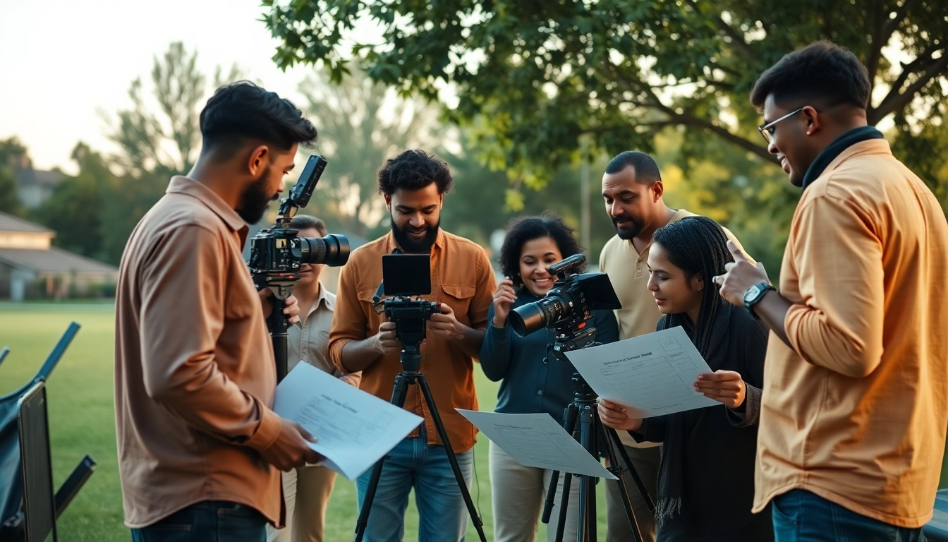 Engaging film production crew collaborating on a video проект demonstrating 영상프로덕션 excellence in brand storytelling.