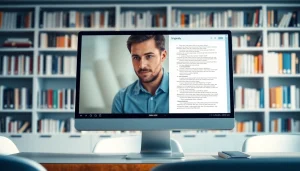 Analyze your work easily with our plagiarism detector on a sleek computer interface in a modern office.