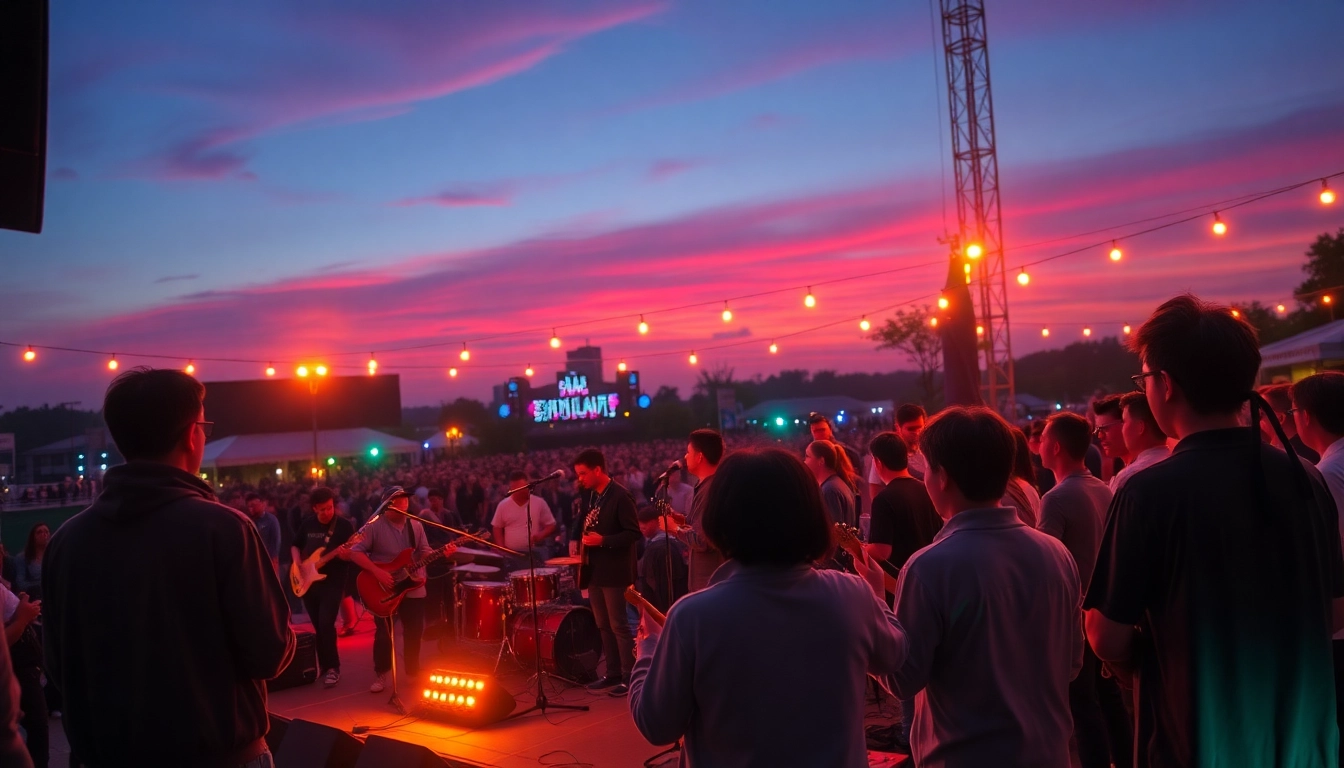 Experience the lively performance of 汽水音乐海外 at a bustling outdoor concert featuring energetic musicians.
