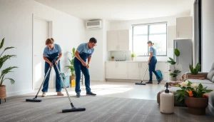 Bond cleaning Brisbane service showcasing professional cleaners in action within an apartment