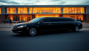 Limo Vancouver airport service showcasing a luxurious black limousine at Vancouver International Airport.