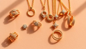 Showcasing stunning women jewelry pieces including rings and necklaces on velvet.
