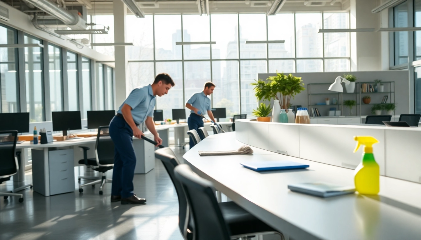 Office cleaning services Melbourne enhancing workspace with professional cleaners in action.