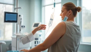 Administering IV Therapy in a serene clinic setting to promote wellness and recovery.