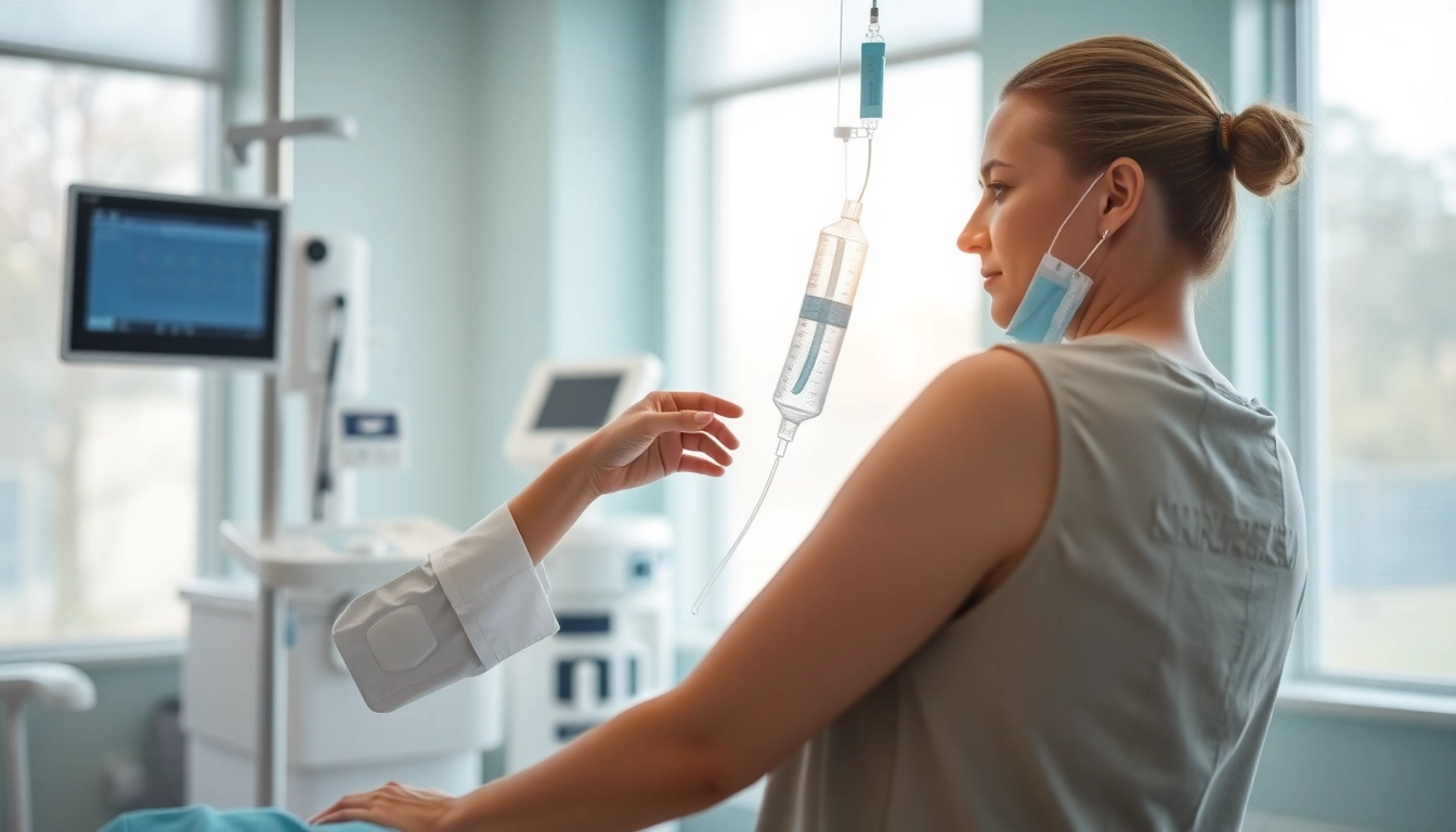 Administering IV Therapy in a serene clinic setting to promote wellness and recovery.