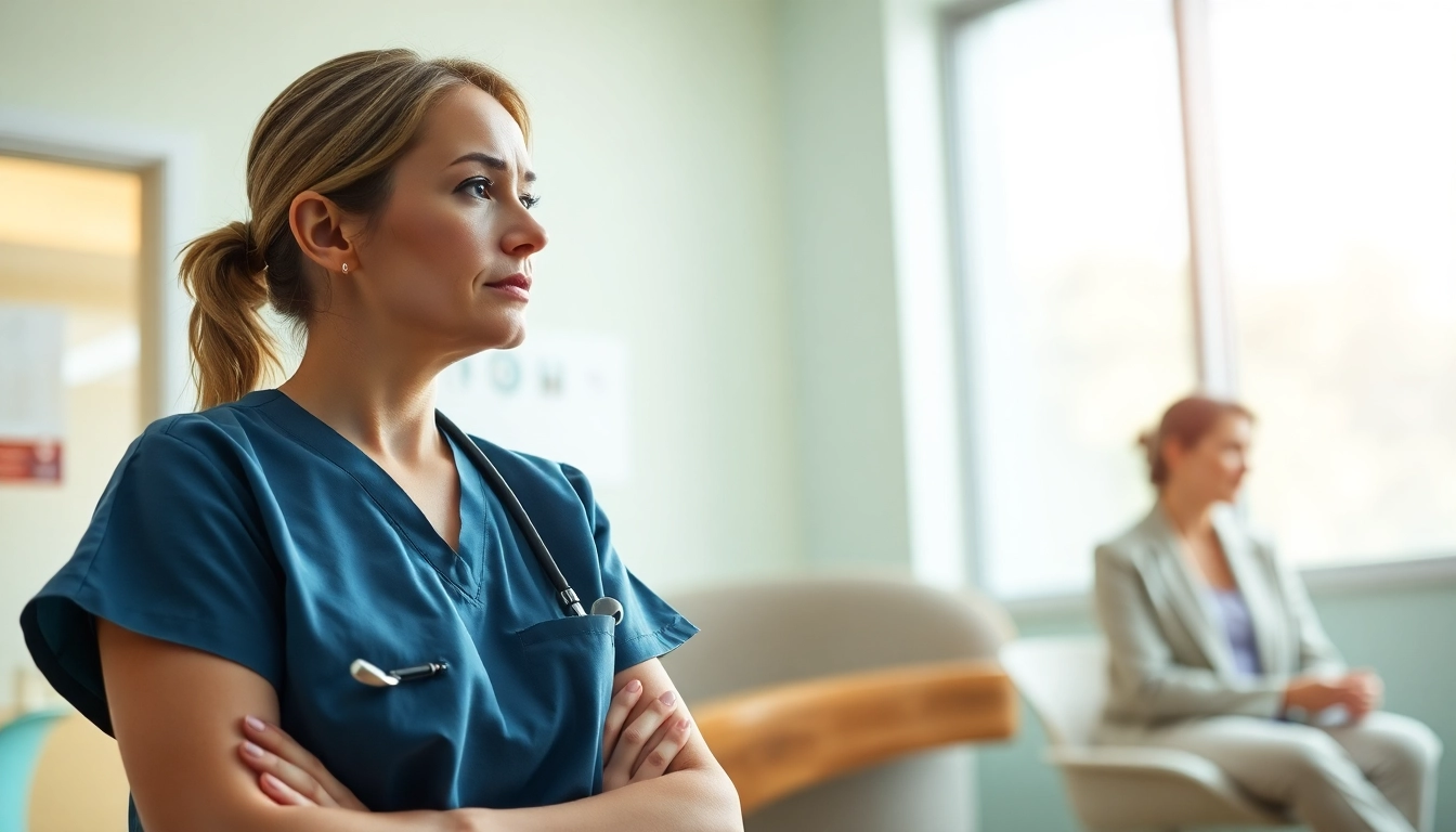 Nurse discussing options with a counselor about the VDAP Program in a supportive clinic setting.