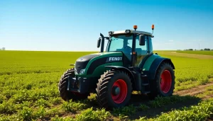 Fendt Traktor in einem sonnigen Feld, das modernste Landwirtschaftstechnik demonstriert.