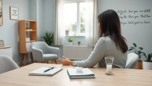 Engaging discussion with attachment theory specialist in a calming therapy space.