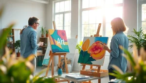 Engaging art lessons illustrating technique and creativity in a warm studio atmosphere.