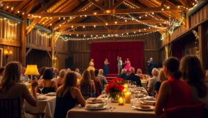 Guests enjoying the barn dinner theater experience with vibrant performances and delicious meals.